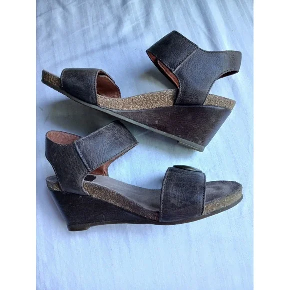 Taos Sandals 37 / 6.5 Wedge Cork Cushioned Comfort Casual Leather Adjustable - Picture 10 of 13